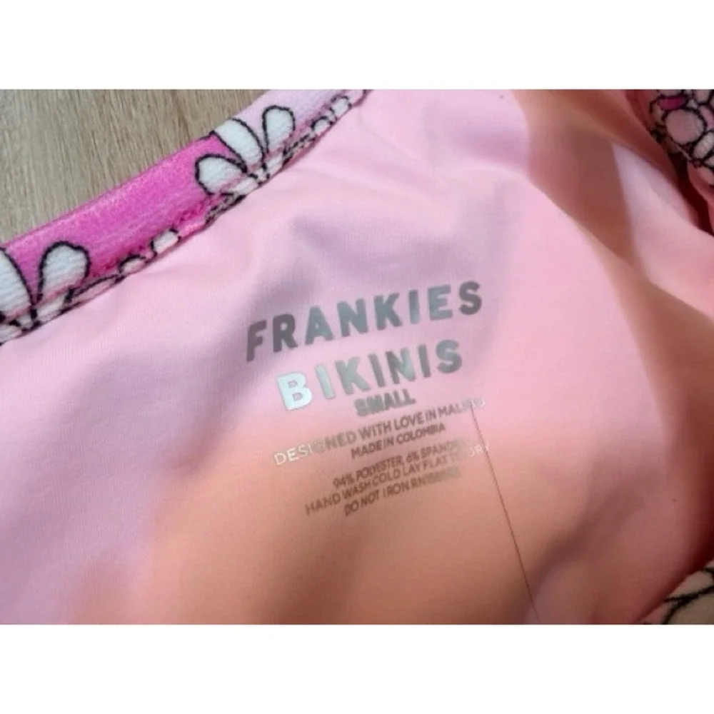 Frankie's Bikinis Pink Daisy One Shoulder Bikini Top Size S